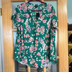 Torrid Green and Pink Floral Blouse